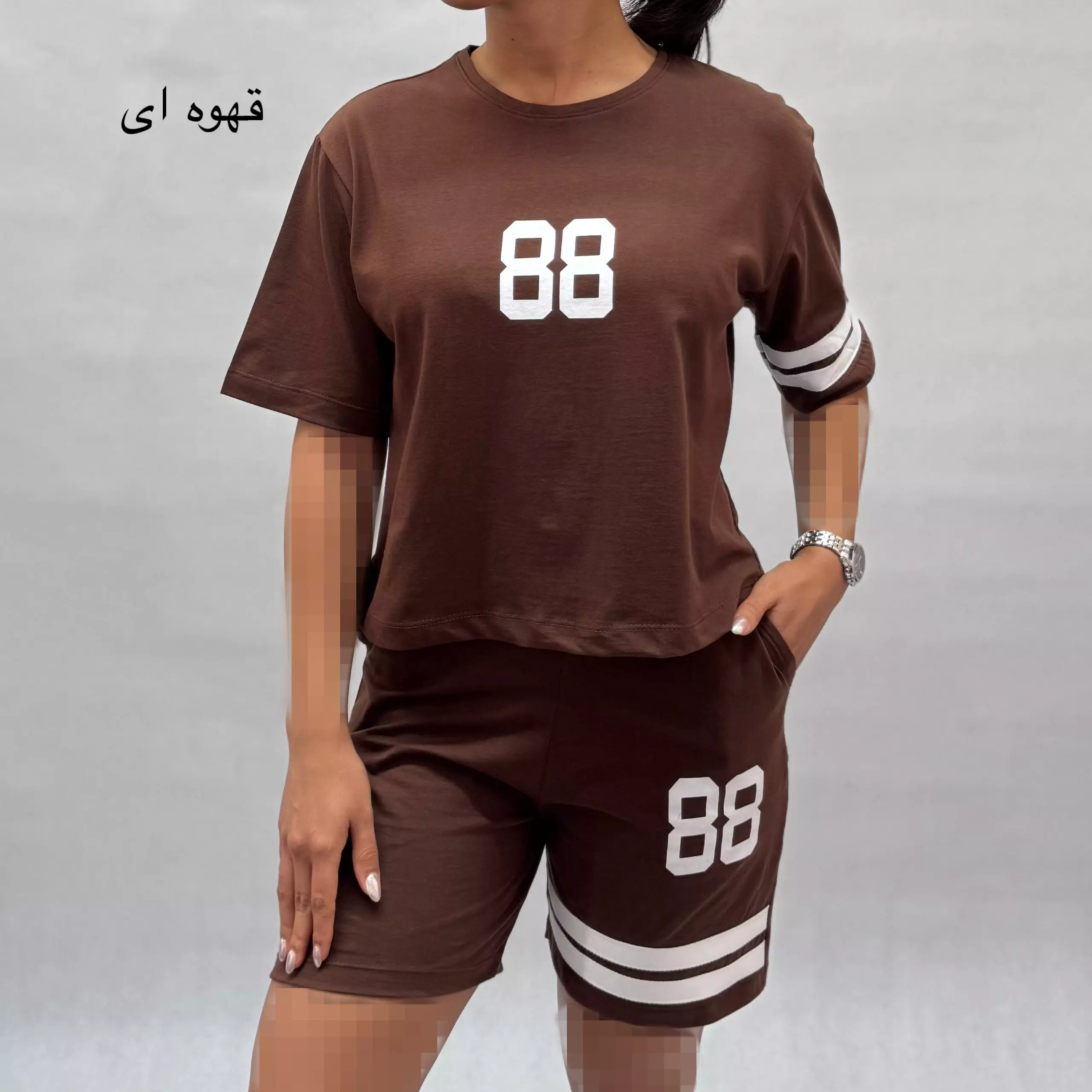 ست کراپ شورتک آستین دو نوار 00115718014